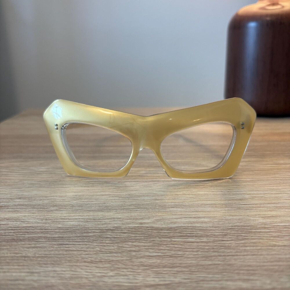 Vintage Inspired Cat Eye Eyeglass Frames Translucent Beige Avant Garde Glasses